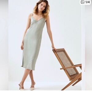Wilfred Satin Slip Midi Dress in Sage Green
